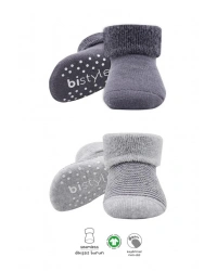 2Li Çemberli Kaymaz Havlu Soket Çorap 10503 Gri-Antrasit