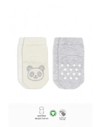 2Li Hayvan Figürlü Kaymaz Soket Çorap 10104 Gri Ekru