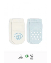 2Li Hayvan Figürlü Kaymaz Soket Çorap 10104 Mavi Ekru