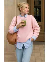 2 Li Kombin ( kazak + gömlek ) Kadın Oversize Kalıp Kışlık Kazak ve Çizgili Gömlek