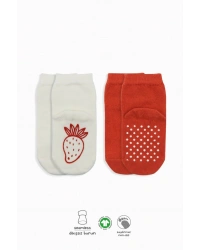 2Li Meyve Figürlü Kaymaz Soket Çorap 10105 Kırmızı Ekru