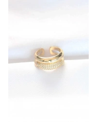 2li Görünümlü Zirkon Taşlı Gold Renk Ayarlanabilir Bombe Yüzük