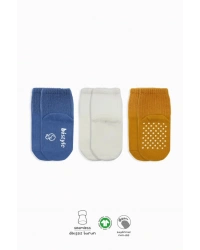 3Lü Basic Kaymaz Penye Soket Çorap 10107 İndigo Ekru Hardal