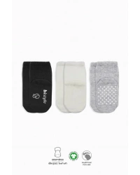 3Lü Basic Kaymaz Penye Soket Çorap 10107 Siyah Ekru Gri