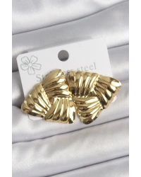 316 Çelik Gold Renk İşlemeli Üçgen Model Kadın Küpe