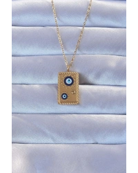 316L Altın Renk İşlemeli Nazarlı Vintage Kolye