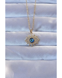 316L Altın Renk Zirkon Taşlı Nazarlı Göz Kolye