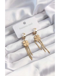 316L Çelik Altın Renk İtalyan Zincirli Yonca Model Halka Küpe