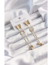 316L Çelik Altın Renk Sallantılı Düğüm Model Kelebek Küpe