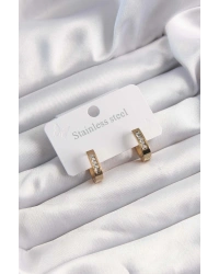 316L Çelik Altın Renk Zirkon Taşlı Halka Model Küpe