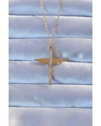 316L Çelik Altın Renk Zirkon Taşlı Mikail Kolye