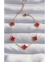 316L Çelik Baby Boy Gold Renk Kırmızı Mineli Yonca Bileklik