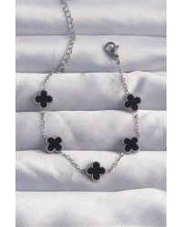 316L Çelik Baby Boy Gümüş Renk Siyah Mineli Yonca Bileklik