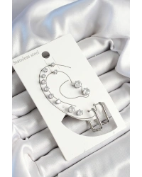 316L Çelik Dikdörtgen Figürlü Ve Zirkon Taşlı Gümüş Renk 7li Çift Kadın Küpe Set