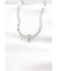 316L Çelik F Harfli Silver Renk İtalyan Zincirli Kolye