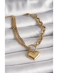 316L Çelik Gold Renk 2Li Zincir Model Kalp Figür Kadın Bileklik