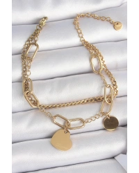 316L Çelik Gold Renk 2Li Zincir Model Sallantı Kalp Figür Kadın Bileklik