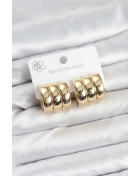 316L Çelik Gold Renk 3lü Görünüm Kadın Küpe