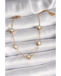 316L Çelik Gold Renk Beyaz Baby Boy Yonca Model Kadın Bileklik