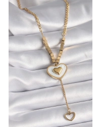 316L Çelik Gold Renk Beyaz Sedefli Kalp Model Sallantı Detay Kadın Kolye