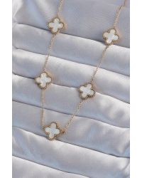 316L Çelik Gold Renk Beyaz Sedefli Yonca Kolye