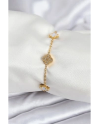 316L Çelik Gold Renk Beyaz ve Zirkon Taşlı Baby Boy Yonca Kadın Bileklik