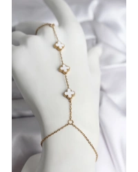 316L Çelik Gold Renk Beyaz Yonca Model Kadın Şahmeran