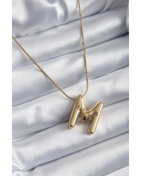 316L Çelik Gold Renk Bubble M Harf Model Kadın Kolye
