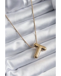 316L Çelik Gold Renk Bubble T Harf Model Kadın Kolye