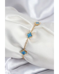 316L Çelik Gold Renk Buz Mavisi Baby Boy Yonca Kadın Bileklik