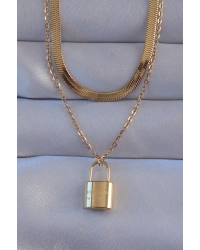 316L Çelik Gold Renk Çift Zincir Kilit Model Kolye