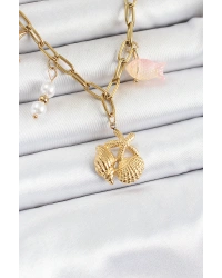 316L Çelik Gold Renk Deniz Yıldızı ve Deniz Kabuğu Konsept Kadın Kolye