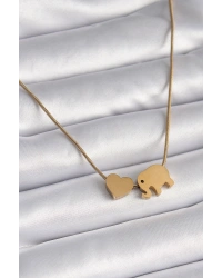 316L Çelik Gold Renk Fil Kalp Figürlü Kadın Kolye