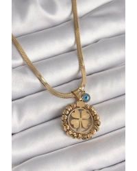 316L Çelik Gold Renk İtalyan Zincir Dorika Yonca Model Nazar Boncuk Detay Kadın Kolye