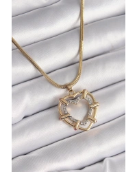 316L Çelik Gold Renk İtalyan Zincir Mix Renk Zirkon Taşlı Kalp Model Kadın Kolye