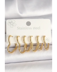 316L Çelik Gold Renk Kalp Model Kadın Küpe Seti