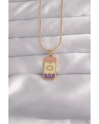 316L Çelik Gold Renk Karışık Mineli Ay Figür Tarot Kolye