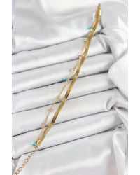 316L Çelik Gold Renk Karışık Renkli Kristal Taşlı 2li Kadın Bileklik