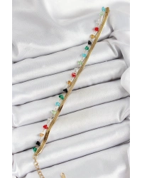 316L Çelik Gold Renk Kristal Karışık Renkli Taşlı 2li Kadın Bileklik