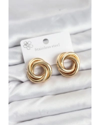 316L Çelik Gold Renk Lazerli Sarmal Halka Kadın Küpe