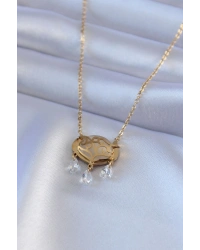 316L Çelik Gold Renk Lotus Model Zirkon Taşlı Kadın Kolye