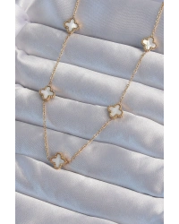 316L Çelik Gold Renk Minimal Beyaz Sedefli Yonca Kolye