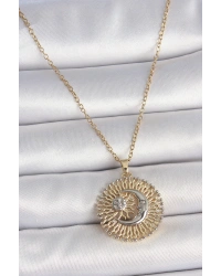 316L Çelik Gold Renk Mix Renk Ay Güneş Model Kadın Kolye