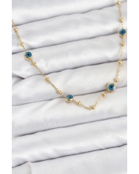 316L Çelik Gold Renk Nazarlı ve Topçuklu Model Kadın Kolye