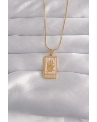 316L Çelik Gold Renk Pembe Mineli El Figür Tarot Kolye