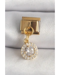 316L Çelik Gold Renk Sallantı Daire Zirkon Taşlı Nomination Charm