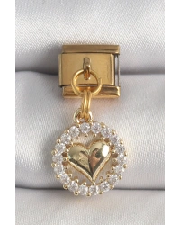 316L Çelik Gold Renk Sallantı Zirkon Taşlı Kalp Model Nomination Charm