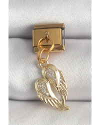 316L Çelik Gold Renk Sallantı Zirkon Taşlı Kanat Model Nomination Charm