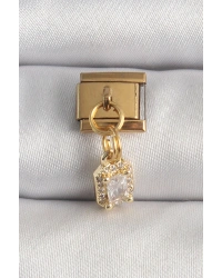 316L Çelik Gold Renk Sallantı Zirkon Taşlı Kare Model Nomination Charm
