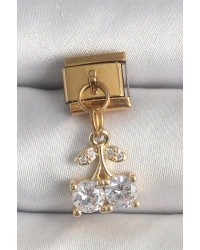 316L Çelik Gold Renk Sallantı Zirkon Taşlı Kiraz Model Nomination Charm